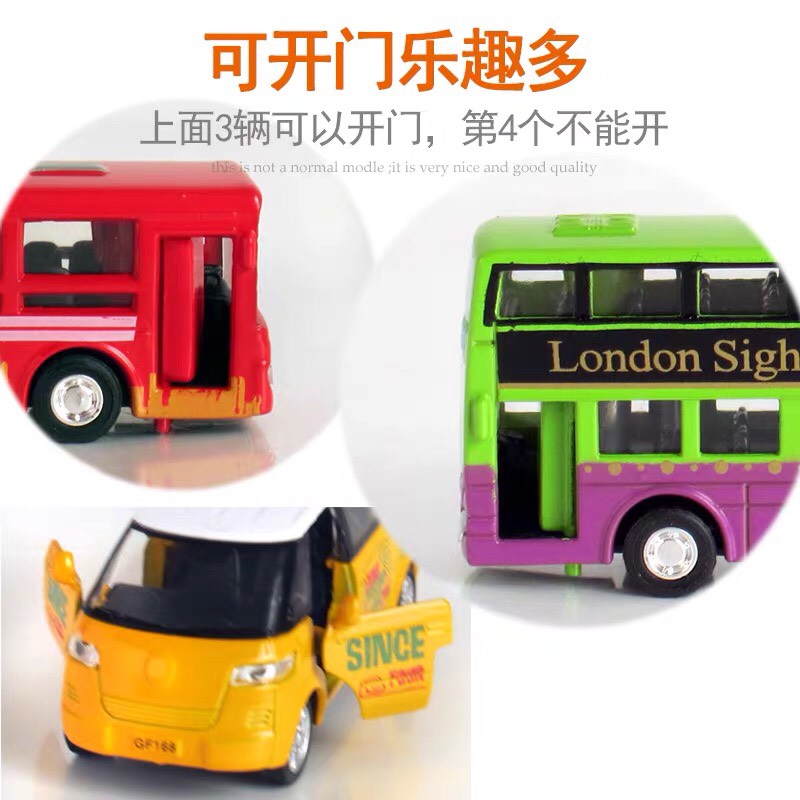 Set 4 chiếc xe bus trường học bằng sắt, mở cánh