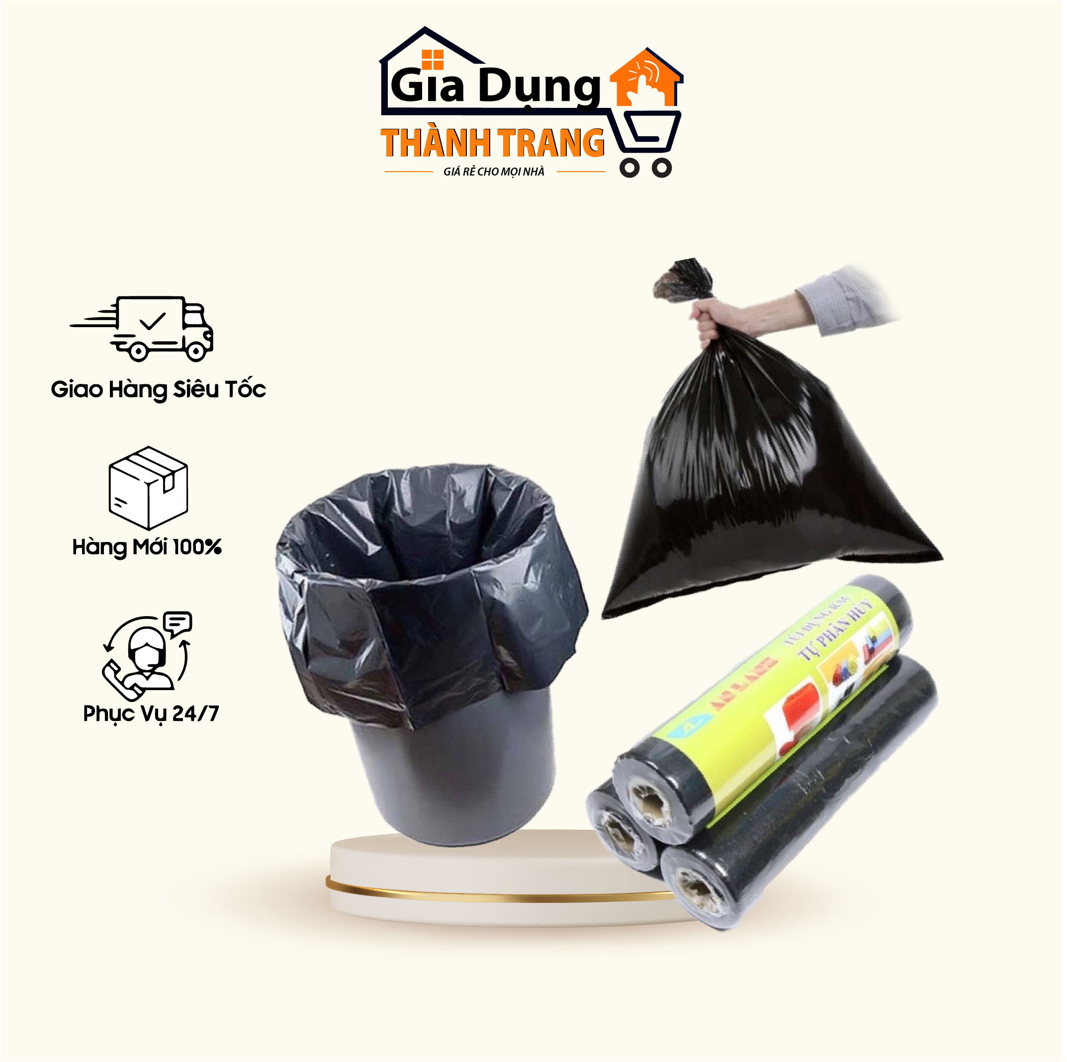 COMBO 3 CUỘN TÚI RÁC ĐEN DÀY DAI TỰ PHÂN HUỶ