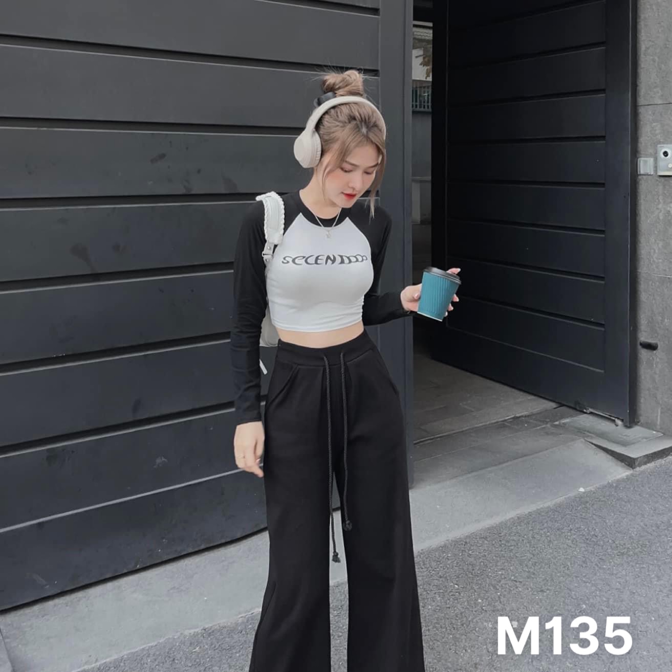 Set áo thun gân phối quần dài vải for M135