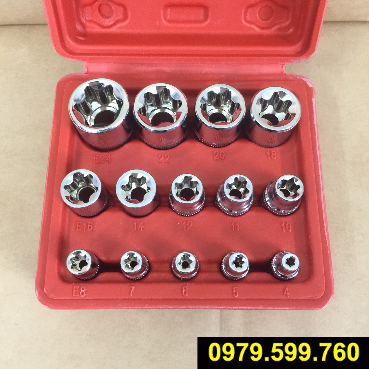 Bộ khẩu tuýp E 14 chi tiết vặn bulong sao