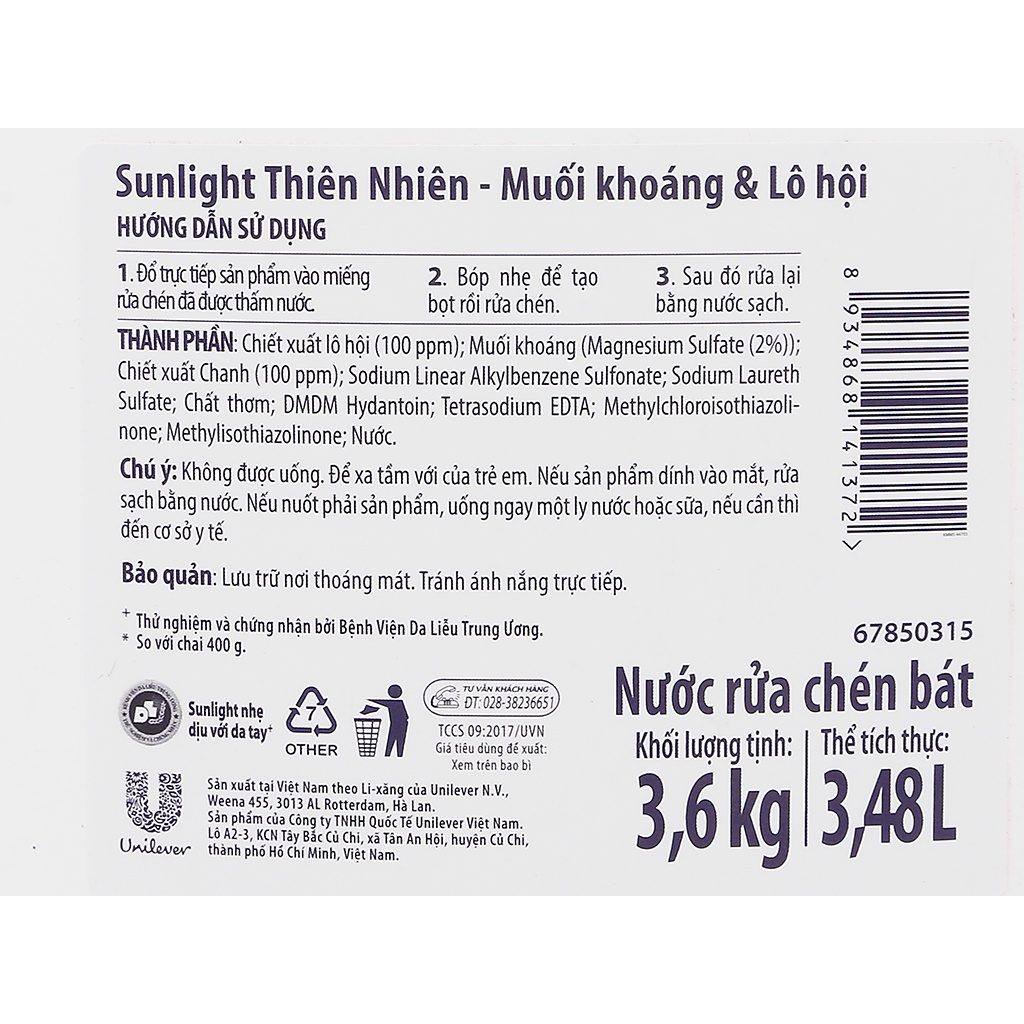 Rửa bát Sunlight can 3,6Kg