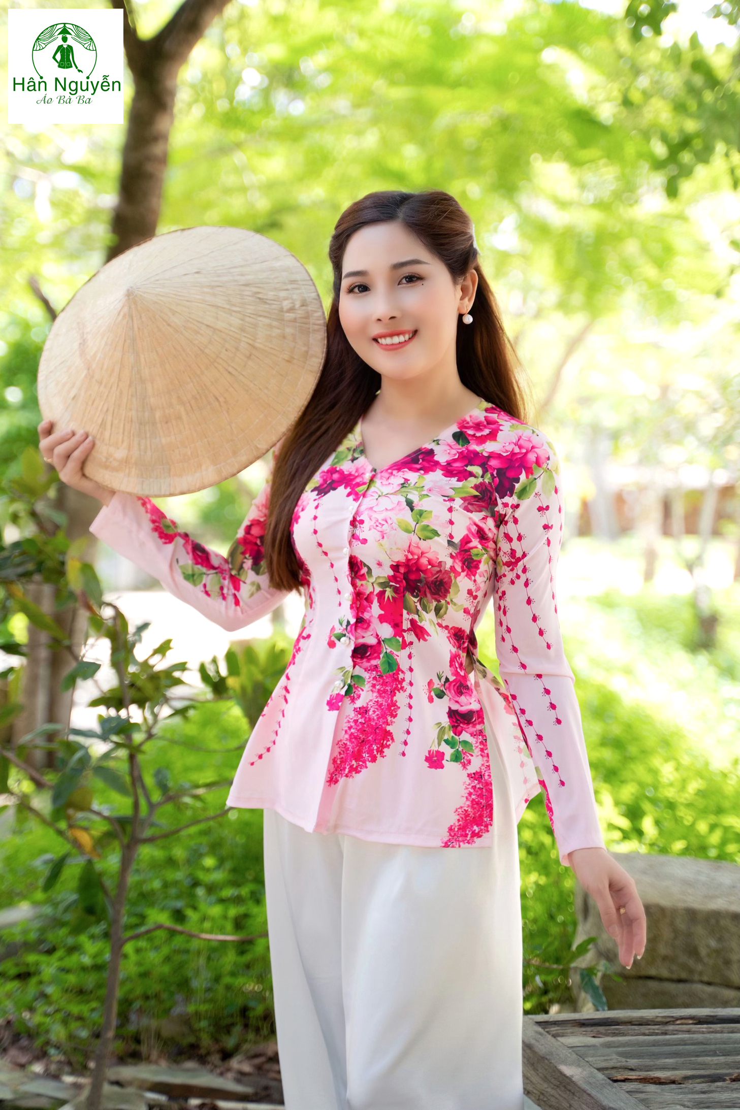 B.A48 - Áo Bà Ba Lụa In Bông Tím (áo lẻ)