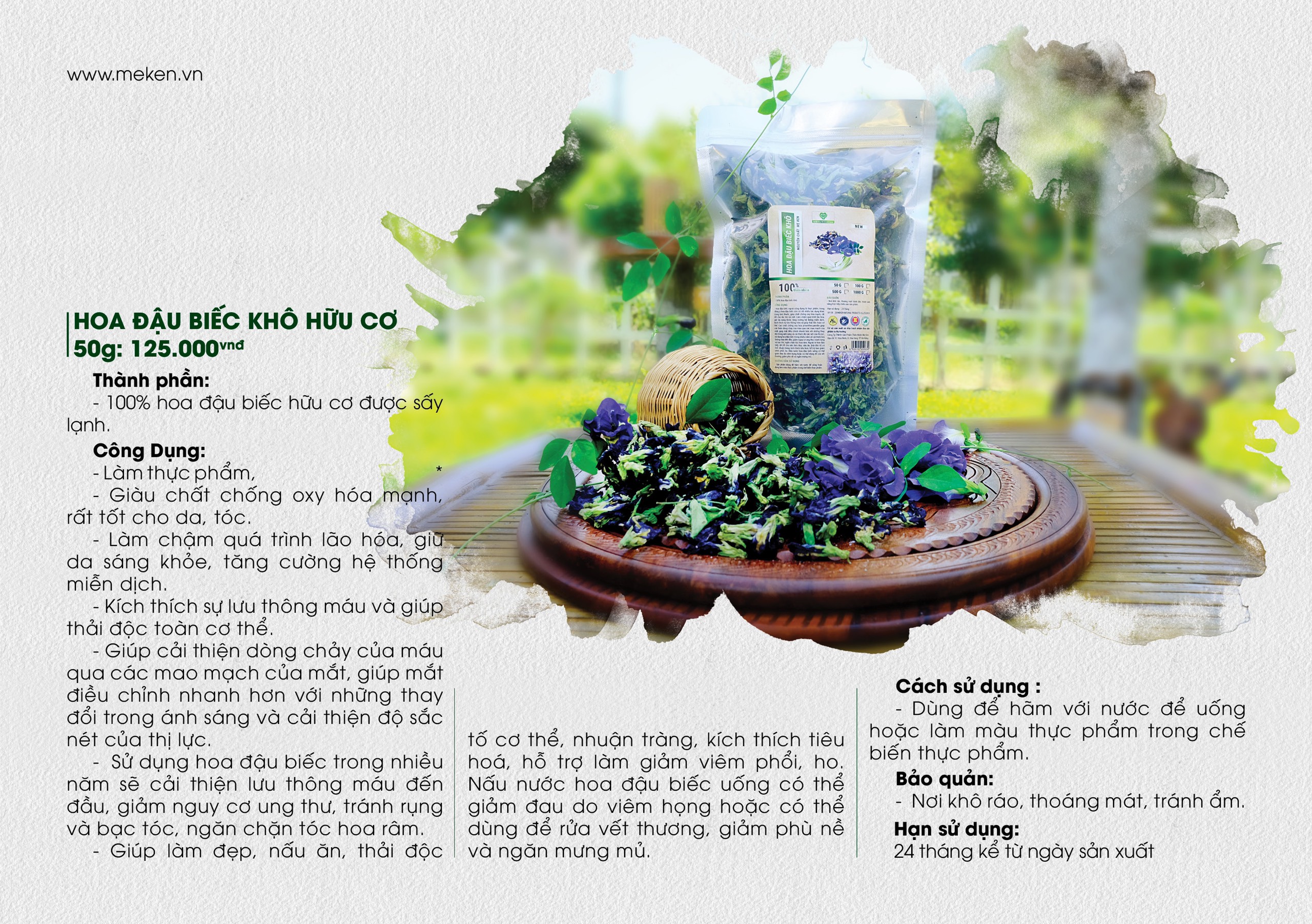 Hoa đậu biếc khô nguyên chất Mẹ Ken (50gr)