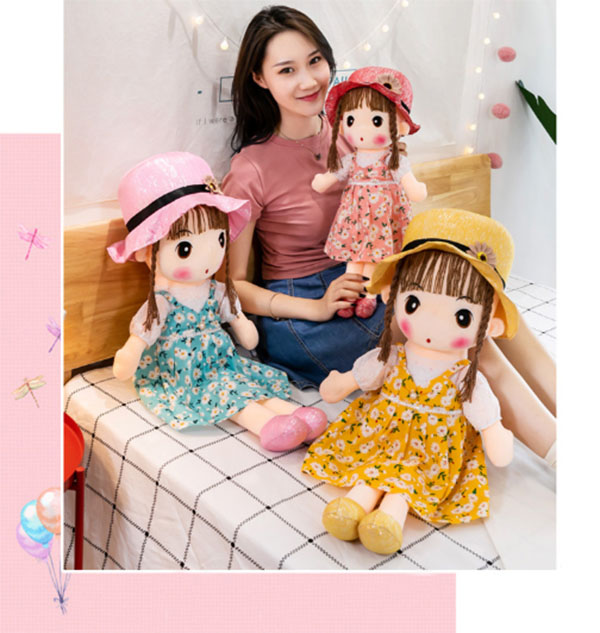 [ MẪU MỚI ] Búp Bê Váy Hoa Đội Mũ Hoa Xanh 45cm