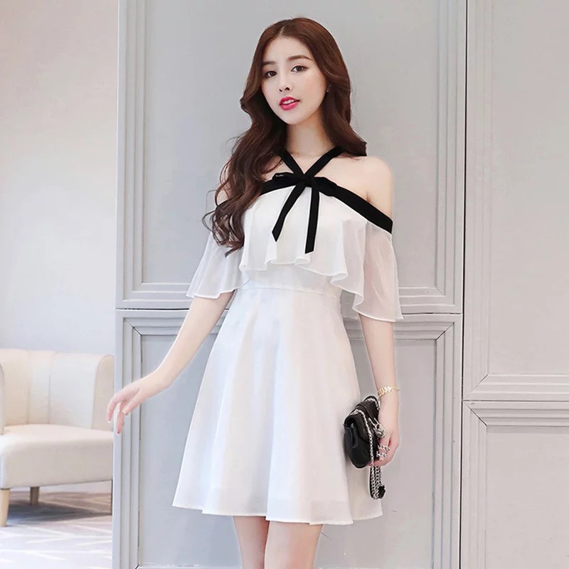 [HCM]Đầm Nữ Xòe Trễ Vai DH018 - Trắng
