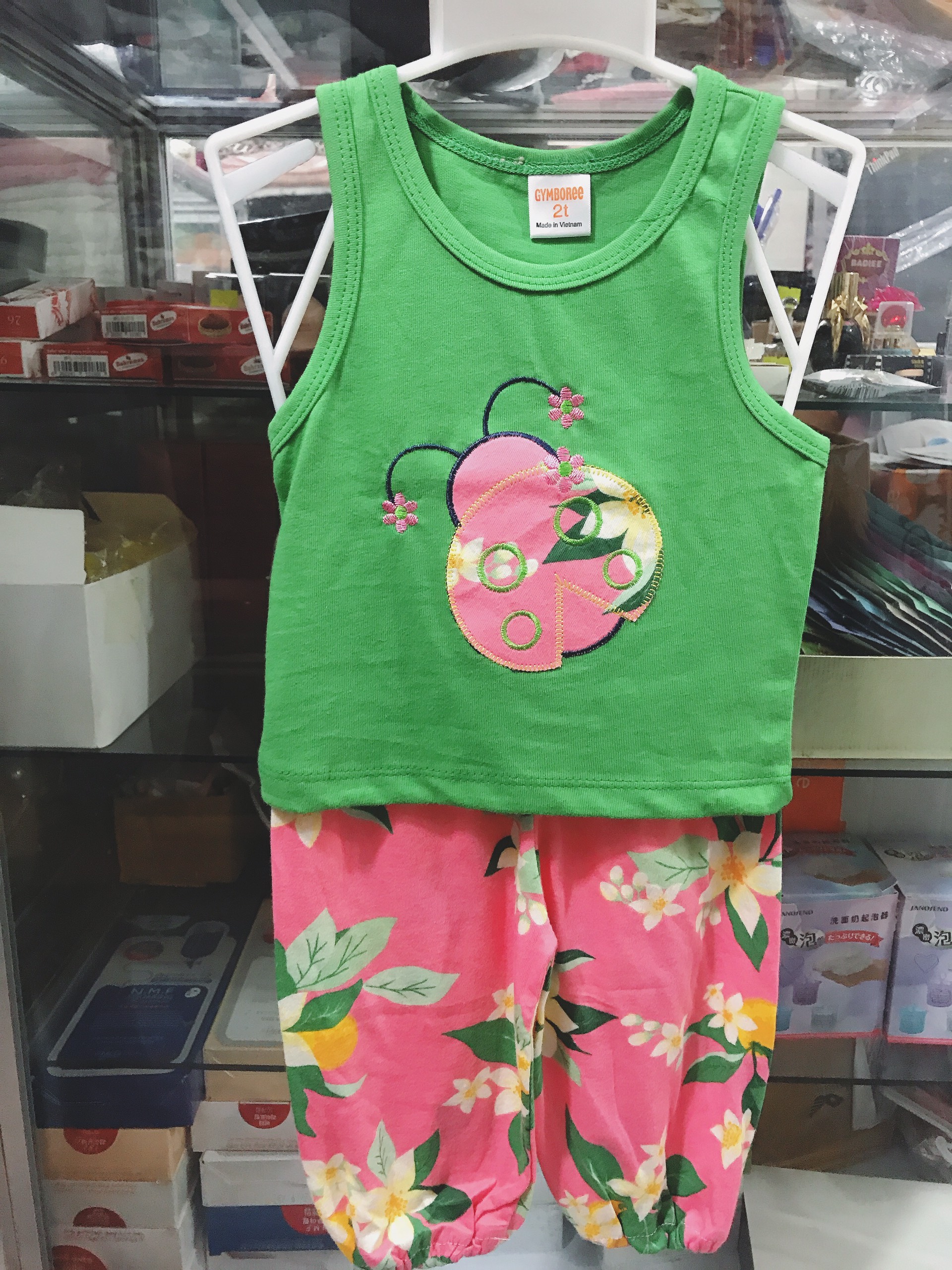 Set Áo Croptop Thêu Siêu Cuteeeee + Quần Thun Alibaba Cho Bé Gái.