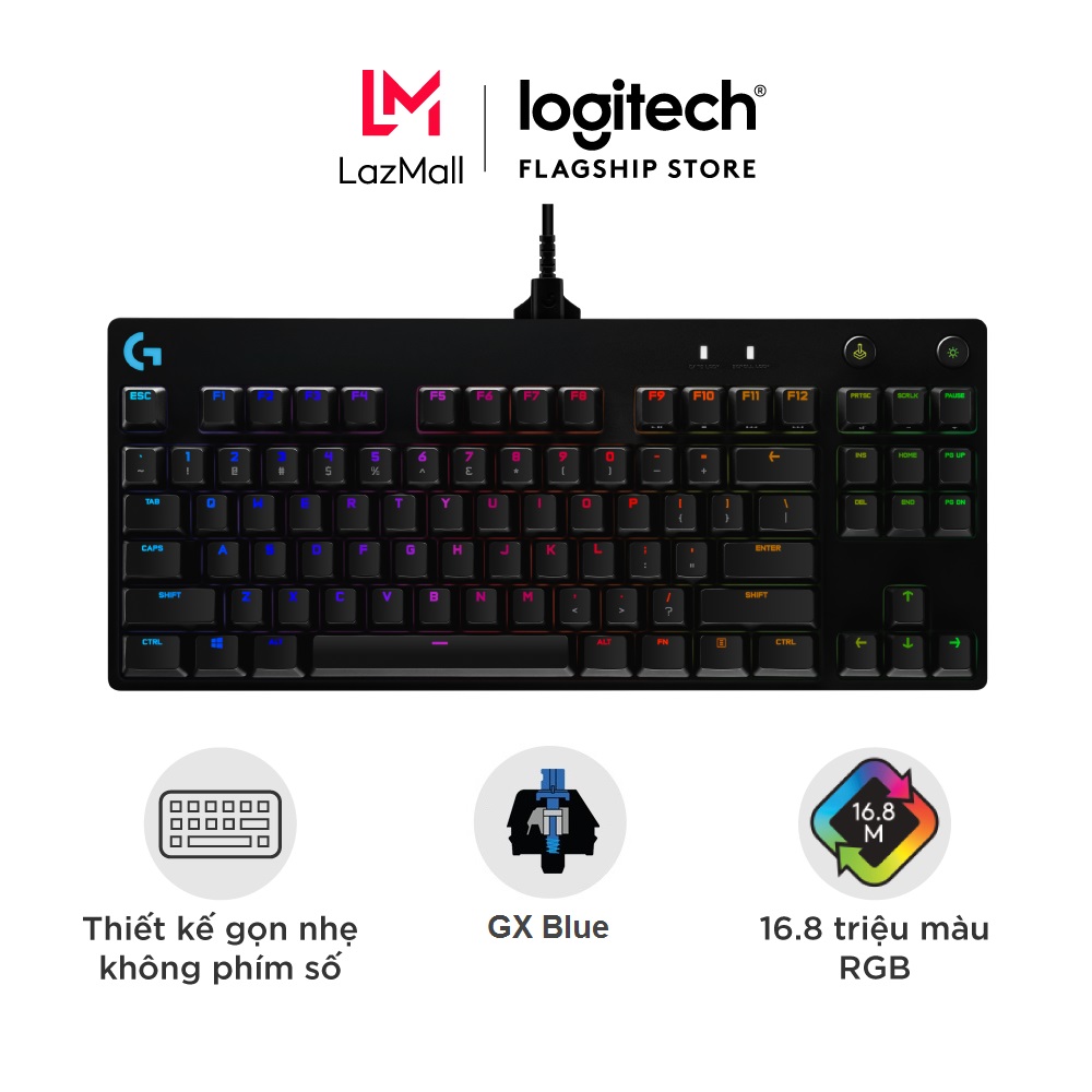 [VOUCHER 150K] Bàn phím game cơ học Logitech Pro X Clicky- Không phím số, nhỏ gọn, Mặc định switch GX Blue, RGB Lightsync