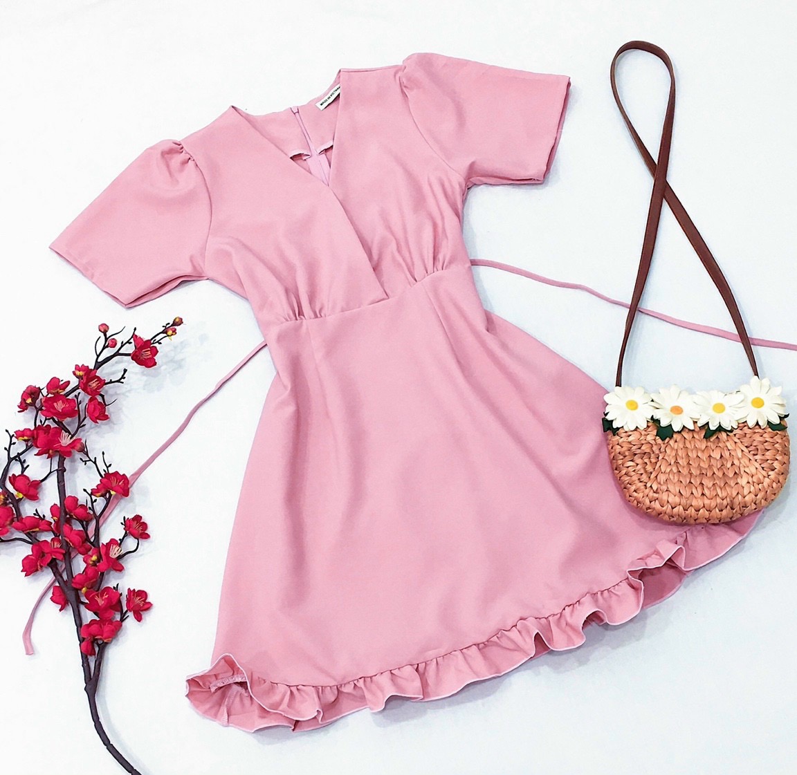 Đầm tay lỡ thắt eo 2 màu