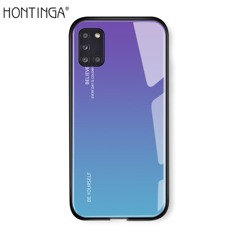 Hontinga Casing For Samsung Galaxy A31 Case Luxury Aurora Rainbow Casing Gradient Series Case Shockproof Tempered Glass Back Cover Handphone Case