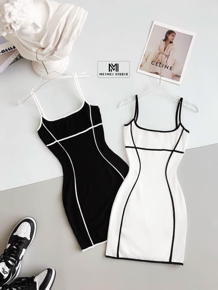 ĐẦM 2 DÂY BODY THUN LỤA ĐUÔI CÁ  NHÚN VIỀN