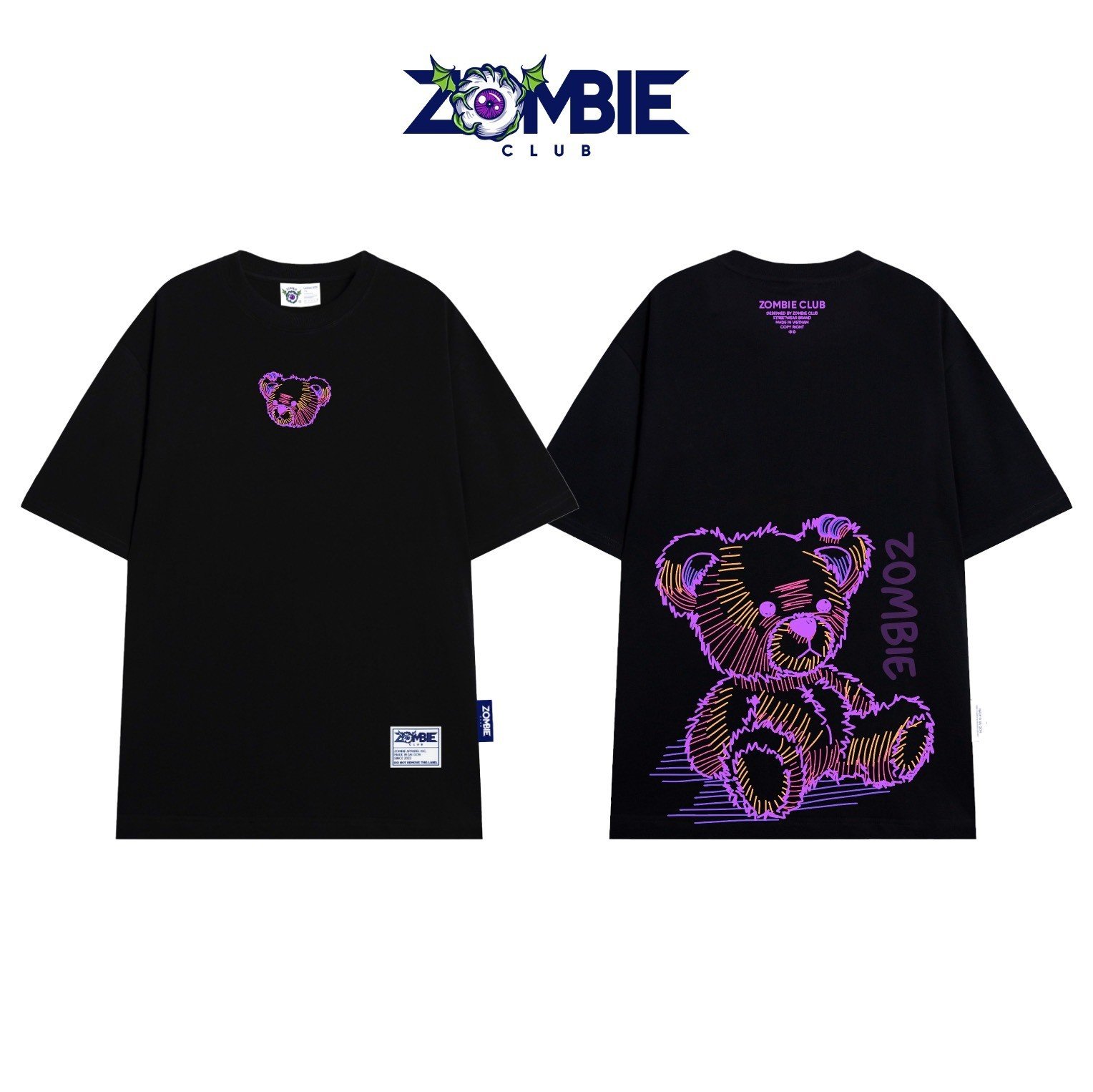 Áo thun Zombie Club Bear Zombie vải thun cotton 100% định lượng 250gsm ZB027