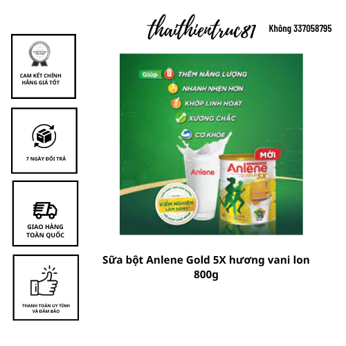 [ HOÀN TIỀN 10% ]Sữa bột Anlene Gold 5X hương vani lon 800g