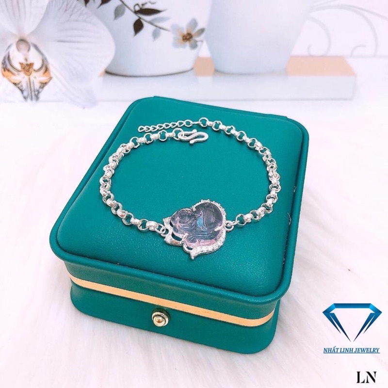 Lắc tay nữ bạc ta mặt đá hồ ly nhiều màu may mắn - Kho sỉ bạc Nhất Linh