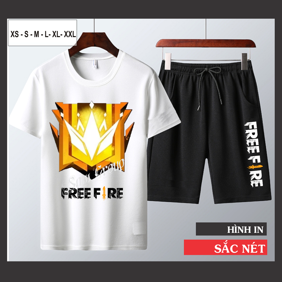 Bộ Quần Áo Thun Nam Free Fire Cổ Tròn Tay Ngắn Cực Hot Logo Rank Thách Đấu