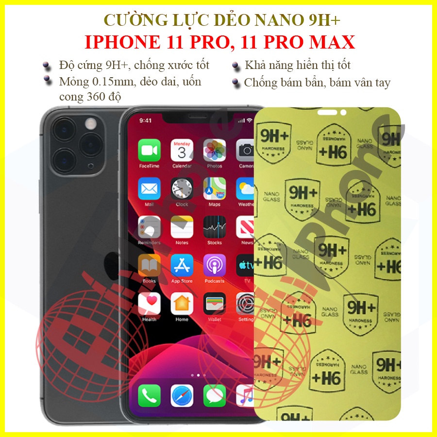 Dán cường lực nano dẻo mặt trước, sau cho iphone 11, 11 pro, 11 pro max