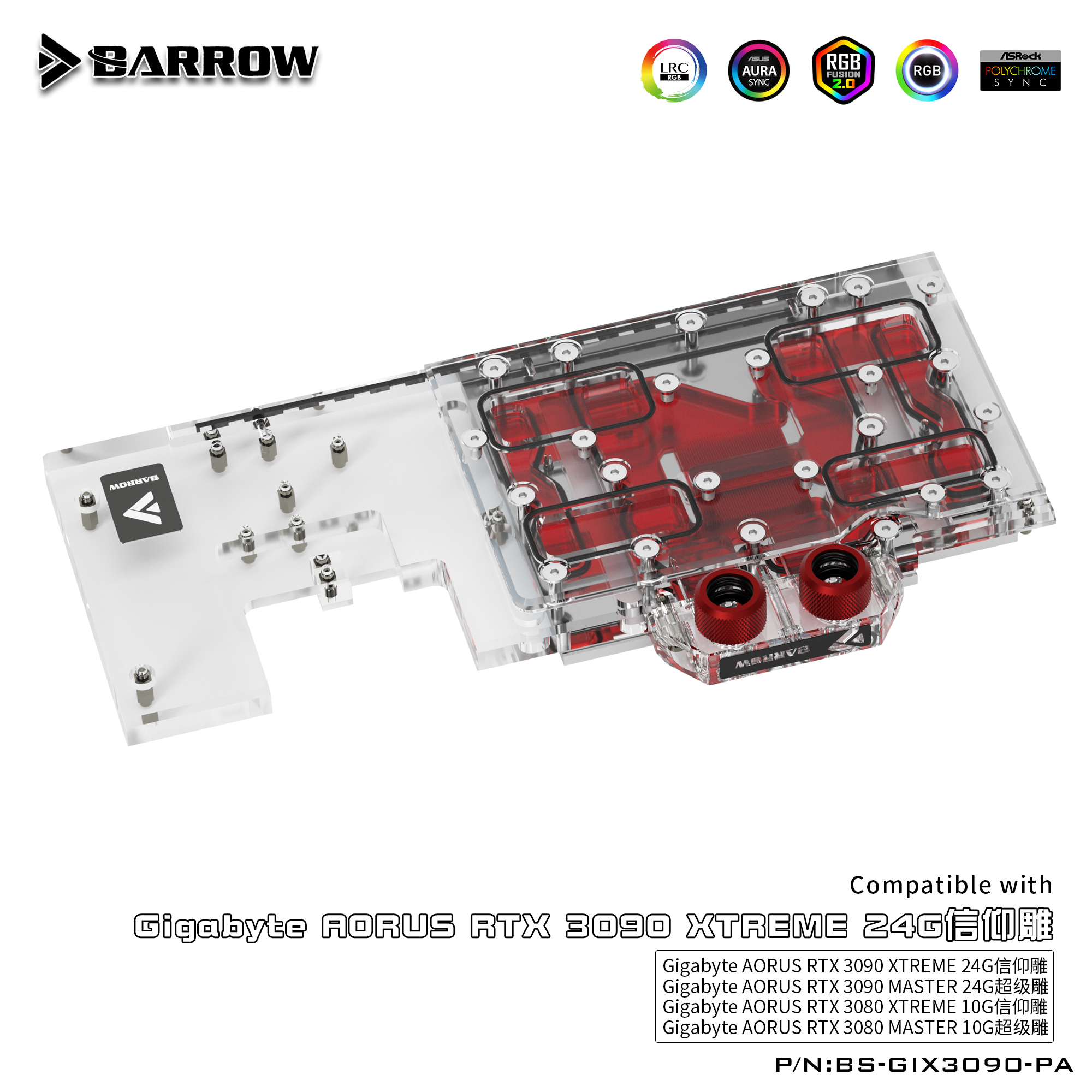 Block tản nhiệt barrow cho VGA Gigabyte AORUS 3090 Aurora BS-GIX3090
