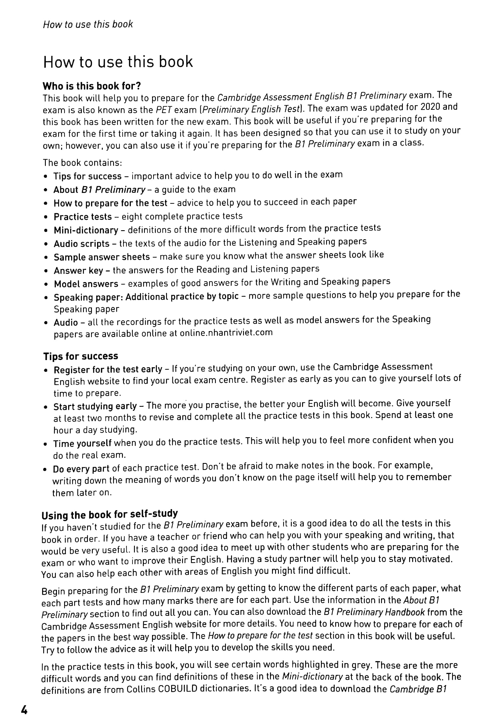 Fahasa - Cambridge English Qualifications - B1 Preliminary - 8 Practice Tests
