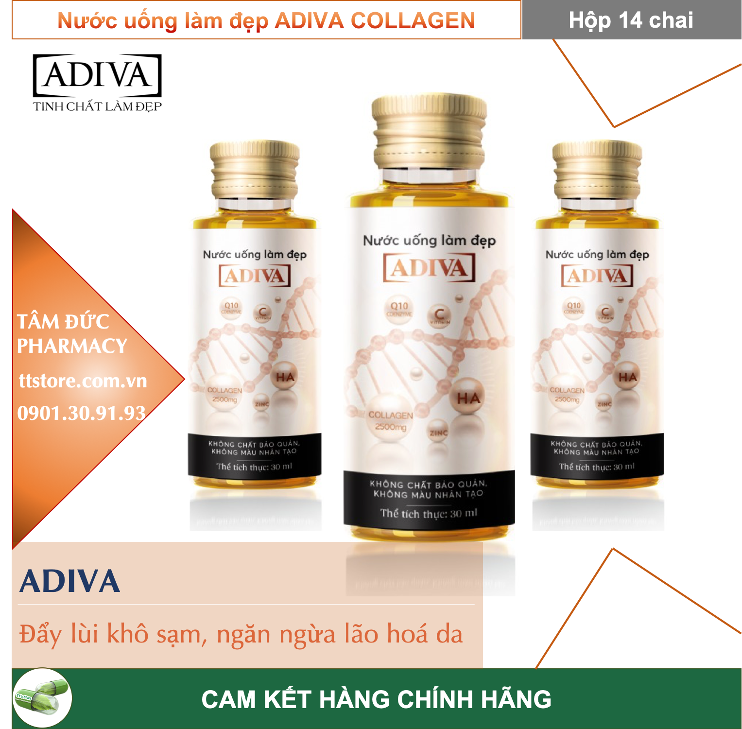 [HCM][COMBO 3 HỘP] ADIVA Collagen [Hộp 14 chai]