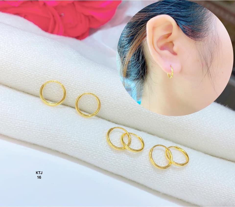 [Hoàn tiền 20%] Bông tai nữ vàng tây tròn trơn MS16