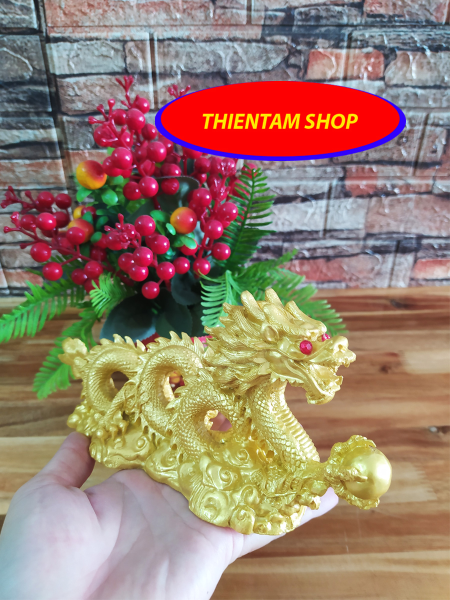 [HCM]Tượng rồng cầm châu đá poly vàng R2000