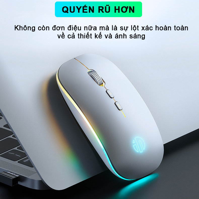 Chuột không dây wireless sạc pin Sidotech Inphic M5 bản nâng cấp chuột bluetooth của M1P thiết kế silent tắt tiếng click  / có LED / con lăn kim loại / sạc 1 lần dùng 8 tuần / phong cách chuột Macbook Apple cho máy tính laptop -Chính hãng