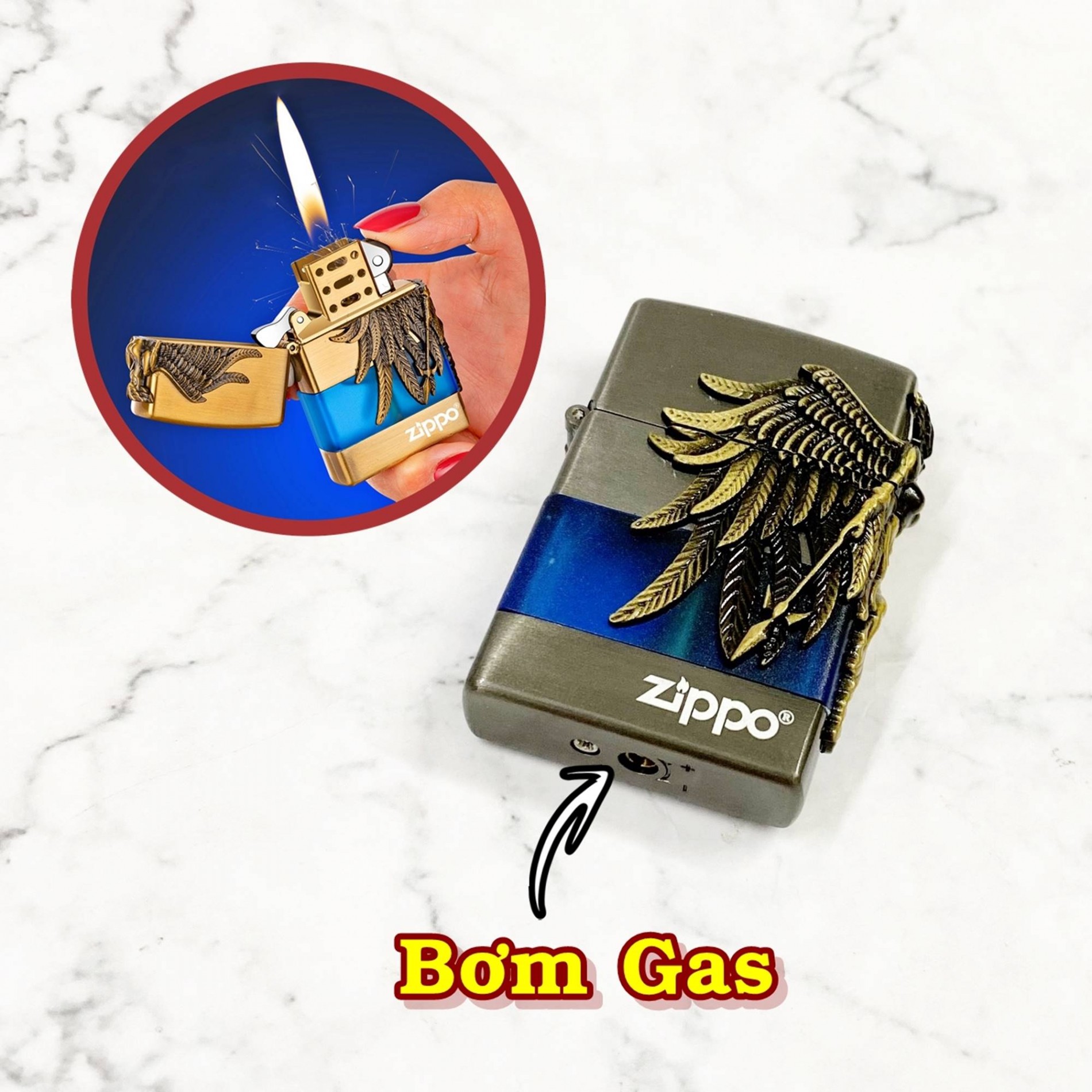 BẬT LỬA ZIPPO GAS LỘ THIÊN HÌNH THIÊN THẦN RỪNG AMAZON