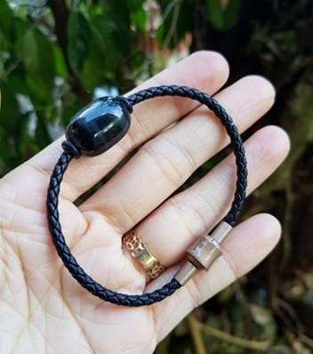 Vòng Tay Dây Da Lu Thống Đá Mắt Hổ Xanh Đen