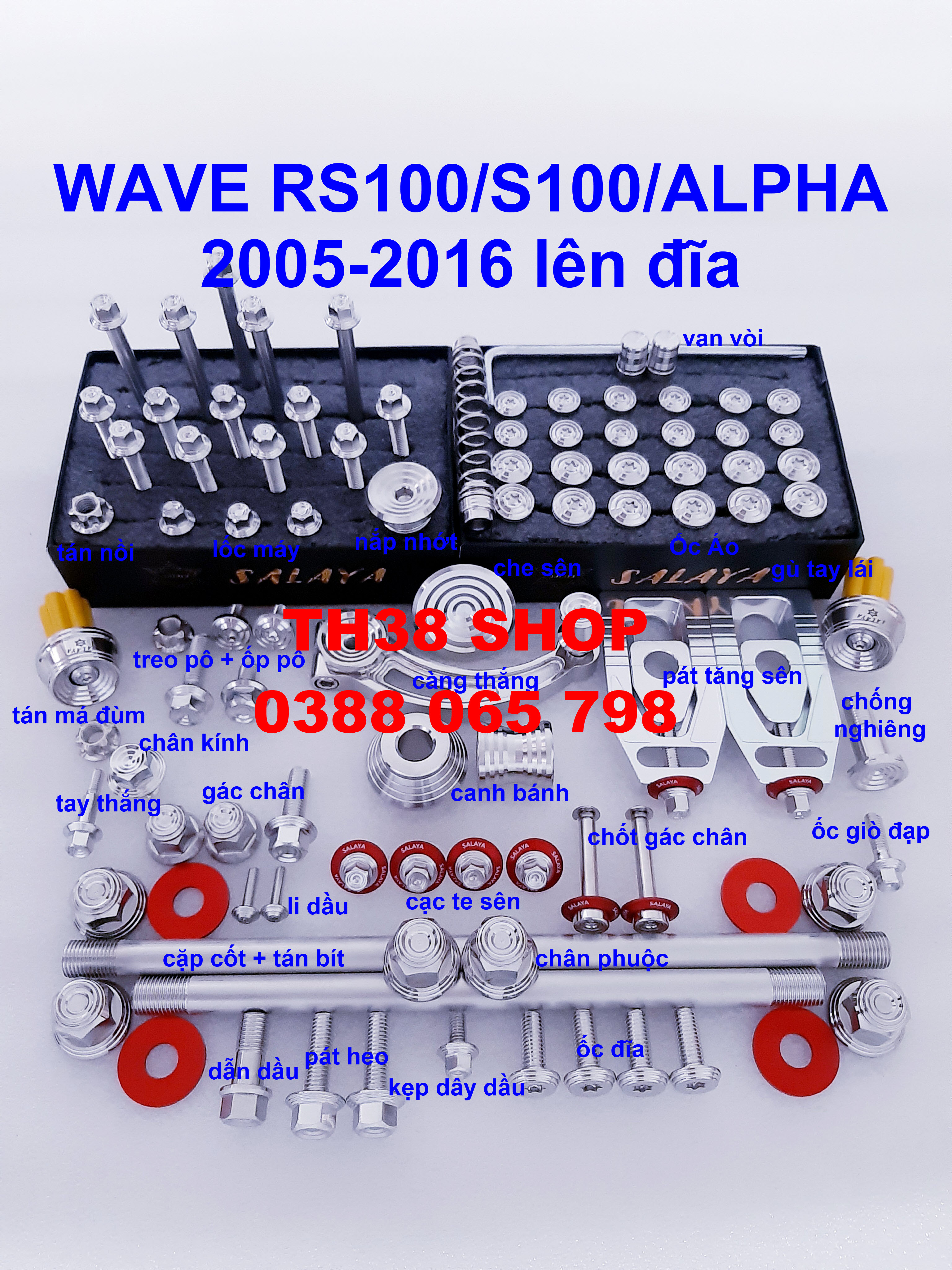 Full ốc salaya wave s100/rs100/alpha 2005-2016 lên đĩa/ wave lớn lên đĩa mẫu thái tặng kèm ốc mâm lửa