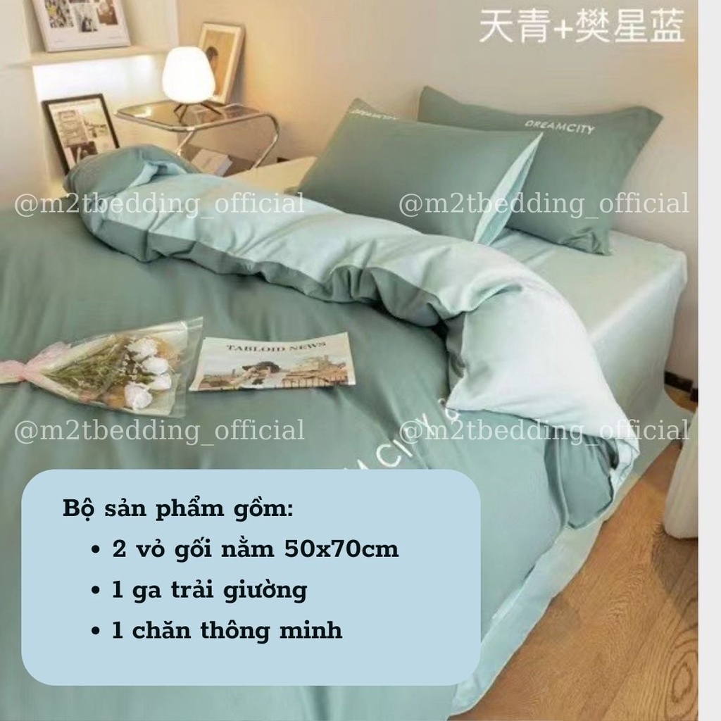 Bộ chăn ga gối cotton M2T Bedding - Chăn chần bông thông minh, ga giường và 2 vỏ gối - may chun ga giường đủ kích thước trải nệm 1m, 1m2, 1m4, 1m6, 1m8, 2m2