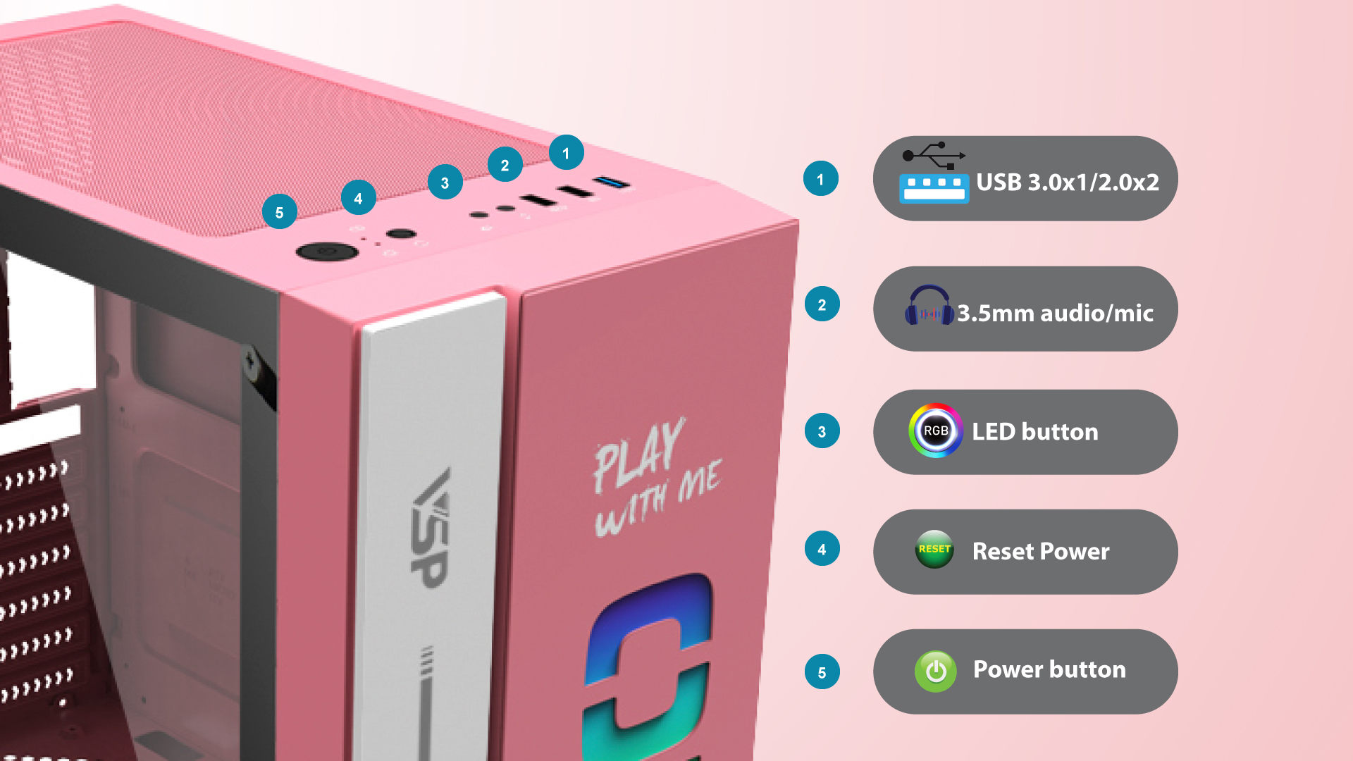 Vò máy tính Case Gaming VSP OMG-II Mid Tower Hồng