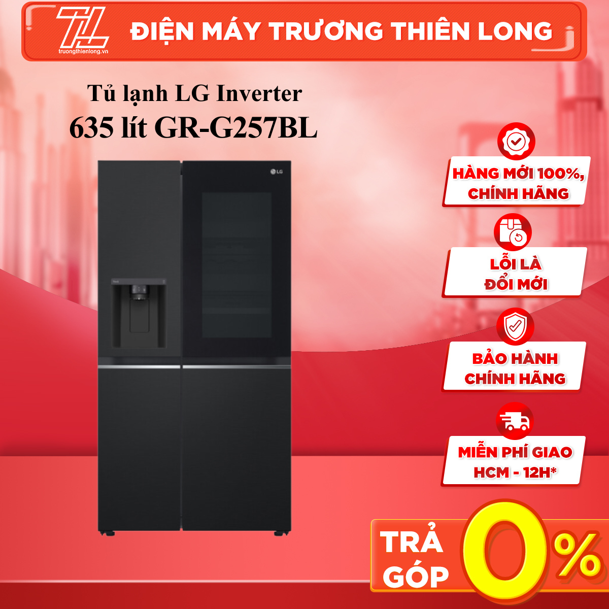 Tủ lạnh lg inverter 635 lít side by side instaview gr-g257bl - - thiết kế kiểu dáng side by side hiện đại, sang trọng - giao hàng toàn quốc - ngoài hcm tính phí