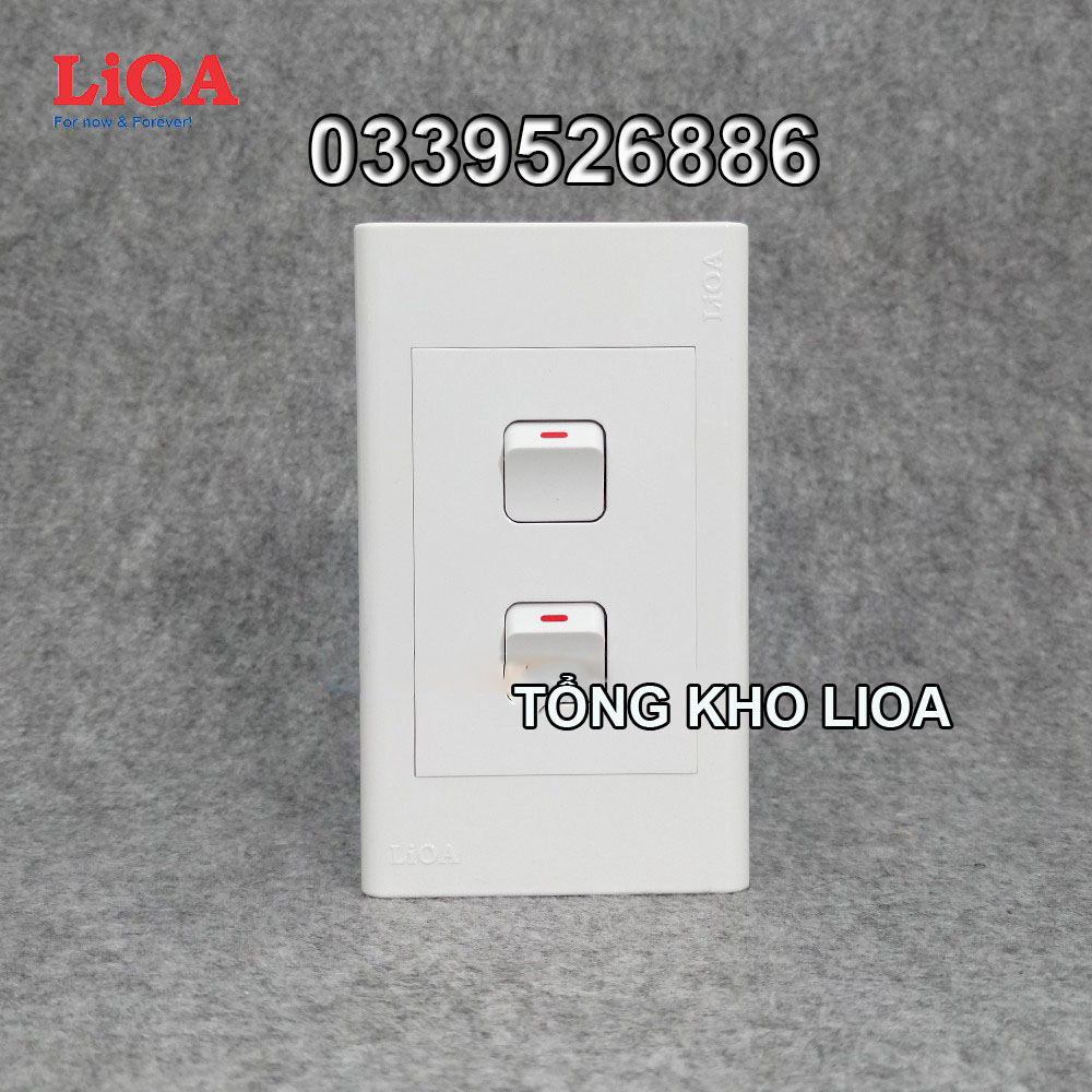 Combo 2 công tắc điện 1 chiều + mặt lỗ vuông LiOA - Lắp nổi