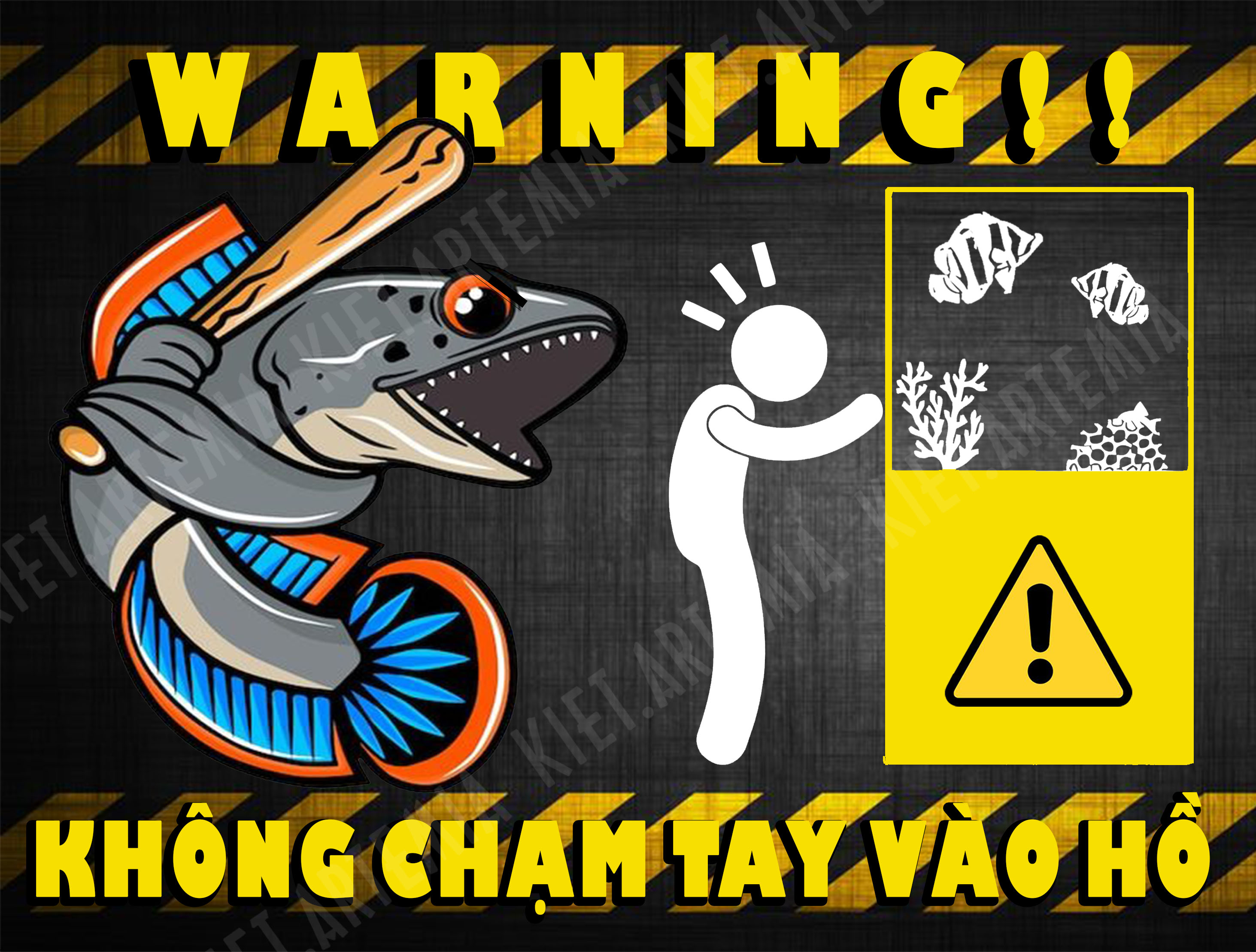 Decal cảnh báo dán hồ cá vui nhộn, trang trí bể cá