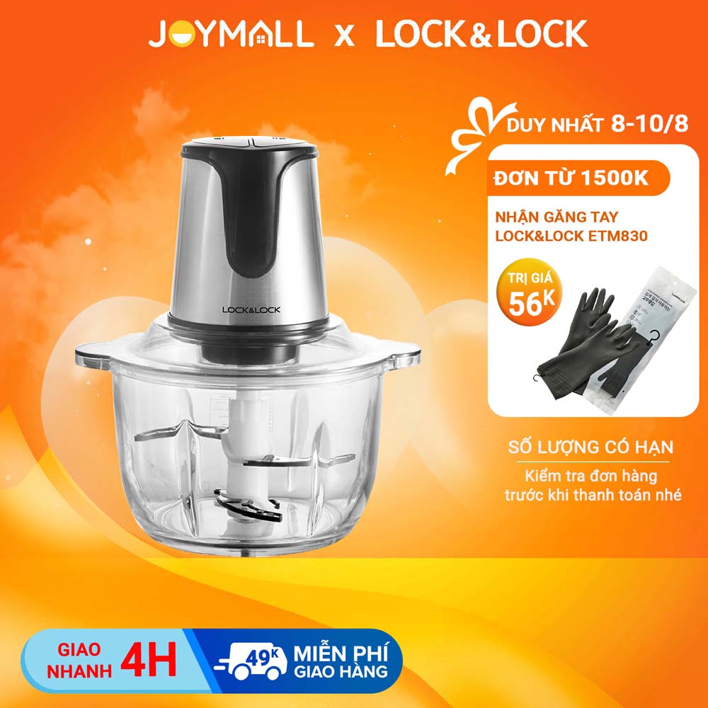 Máy xay thịt Lock&amp;Lock EJM171 2 lít - Hàng chính hãng, bảo hành 24 tháng, cối thủy tinh, 2 lưỡi dao kép bằng thép không gỉ, 2 cấp độ xay, dễ dàng vệ sinh - JoyMall