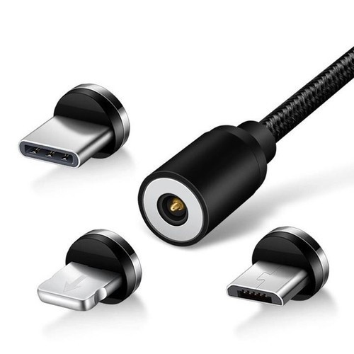 [HCM][BÀO HÀNH 1 ĐỔI 1] SẠC NHANH micro-type C - Cáp sạc từ hút nam châm đầu micro usb type C và iPhone 360 độ dây dù có led