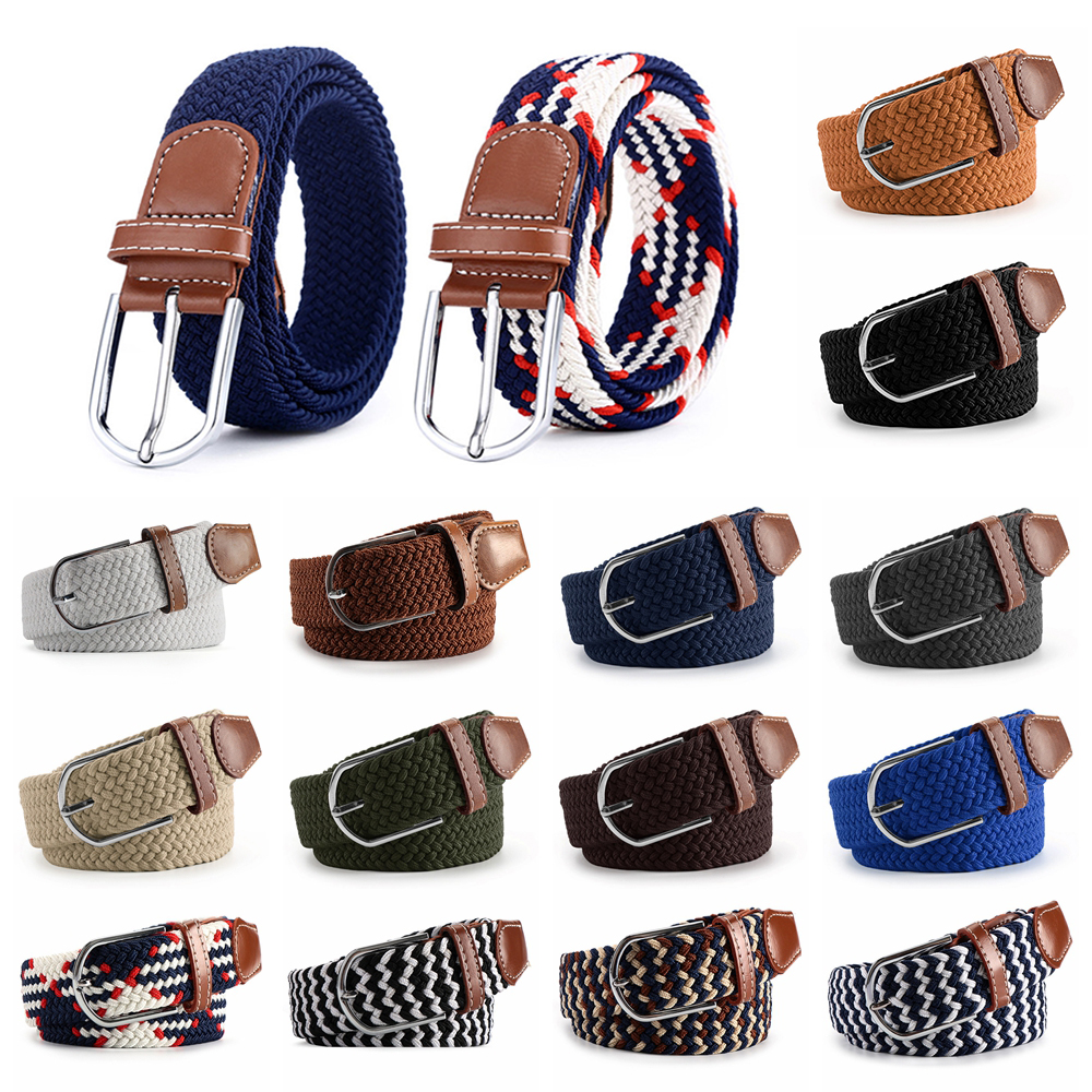 Men Women Casual Classic Outdoor Sports Canvas Belts Elasticated Fabric Waistband Braided Stretch Belt