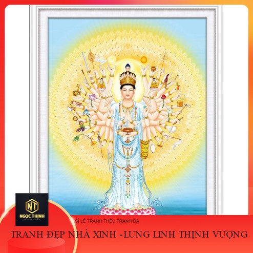 Tranh đính đá 5d tự làm quan âm thiên thủ . kích thước: 1m x 75cm