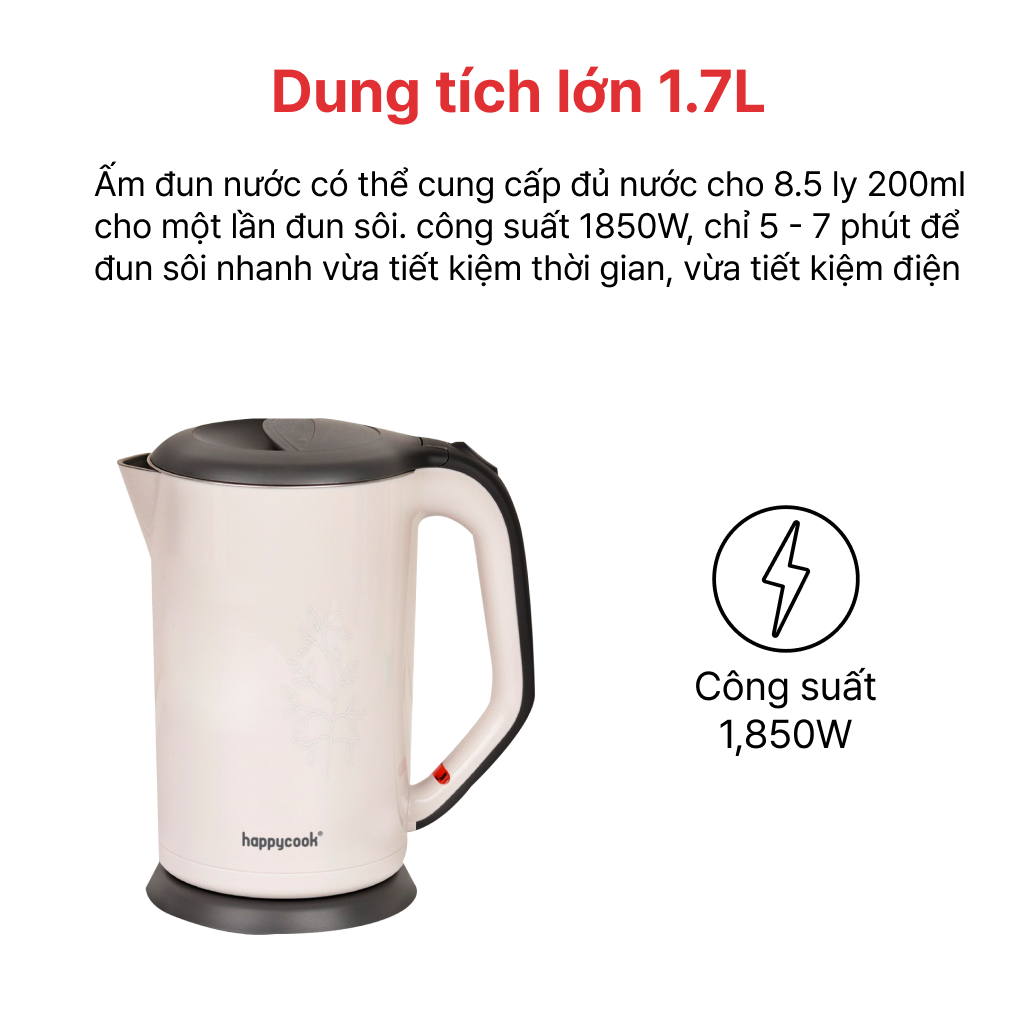 ẤM ĐUN SIÊU TỐC 1.7L HAPPYCOOK, HEK-17WF