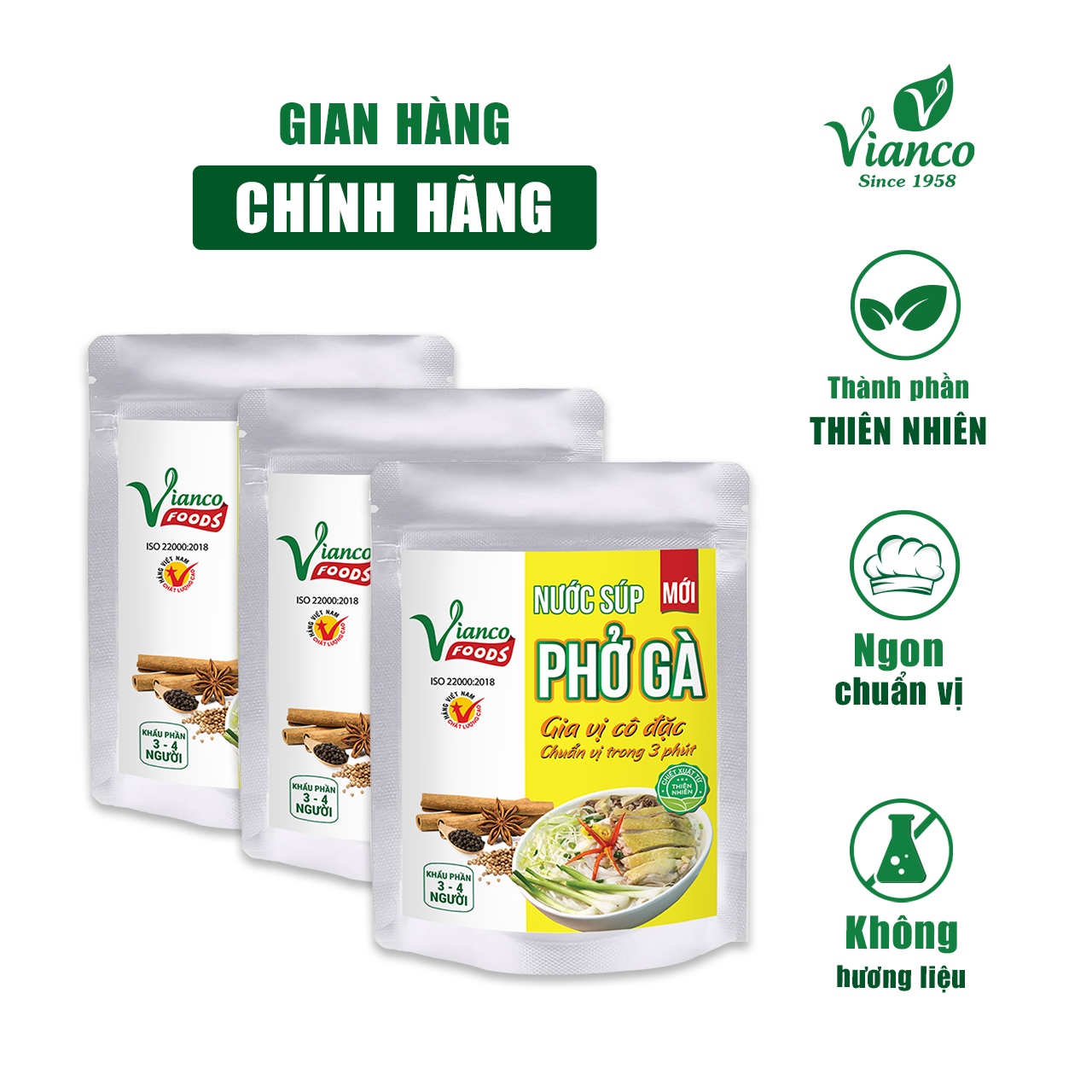 Combo 3 gói nước xốt hoàn chỉnh vị Phở gà Vianco gói 210g nêm sẵn Gia Vị Việt Ấn gia vị Vianco