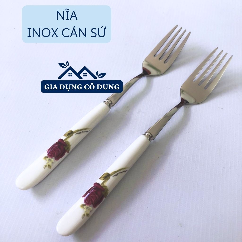 Muỗng/Thìa inox cán sứ in hoa văn