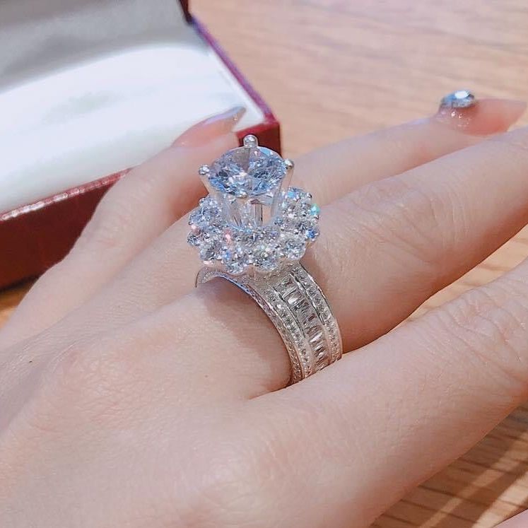 [HCMC] women's 18K gold plated ring | women's gold plated sterling silver ring 24k white gold plated ring green oval crystal rhinestone round rings chic & beautiful event women rings | Gado nm01
