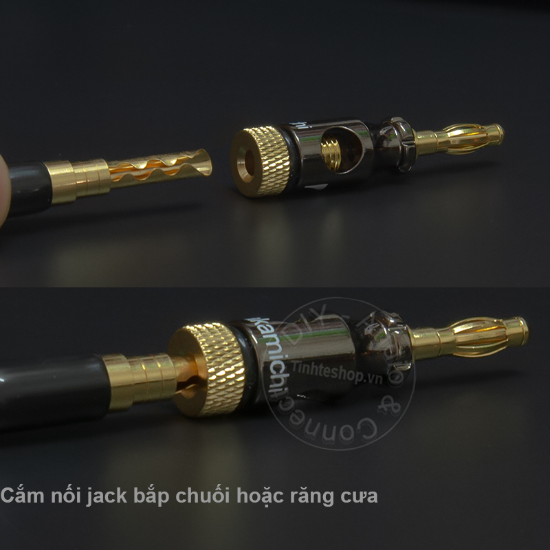 Jack đèn lồng bắp chuối 3 tác dụng 4 chiếc nhân đồng thau mạ vàng 24K - Cọc đấu nối thêm loa treble