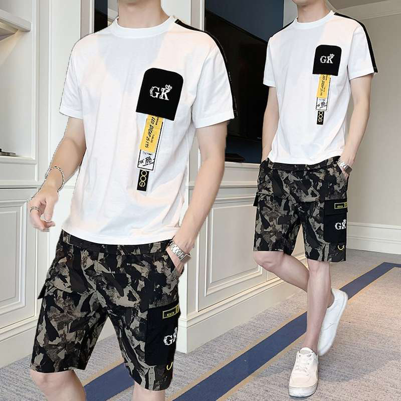 Bộ Quần Áo Thun Nam Ngắn Tay In Họa Tiết Trẻ Trung Kết Hợp Quần Short Rằn Ri Năng Động Phong Cách FORHIMCS2 SET NAM 90000104