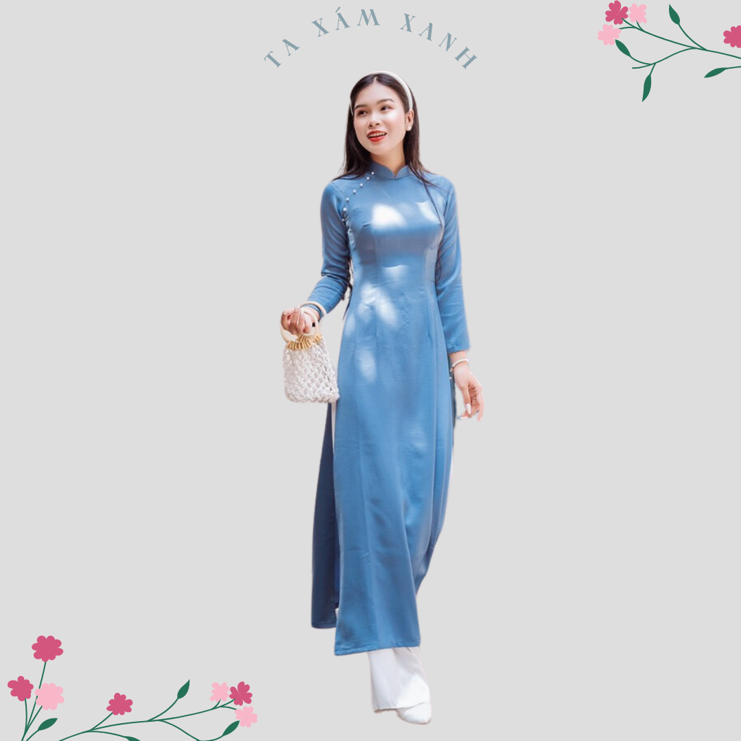 Áo Dài Cách Tân Lụa Tây Thi , Áo Dài Thụy Anh Xám Xanh (Áo Dài Thiết Kế Du Yên)