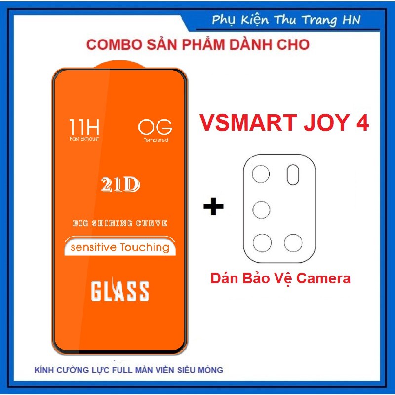 Vsmart Joy 4 - COMBO Kính cường lực full màn hình + dán bảo vệ camera chống trầy xước bụi bẩn