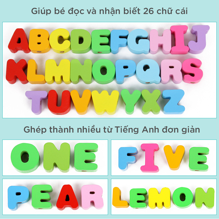 [106 chi tiết] Đồ chơi xâu hạt gỗ - String wooden beads 106pcs