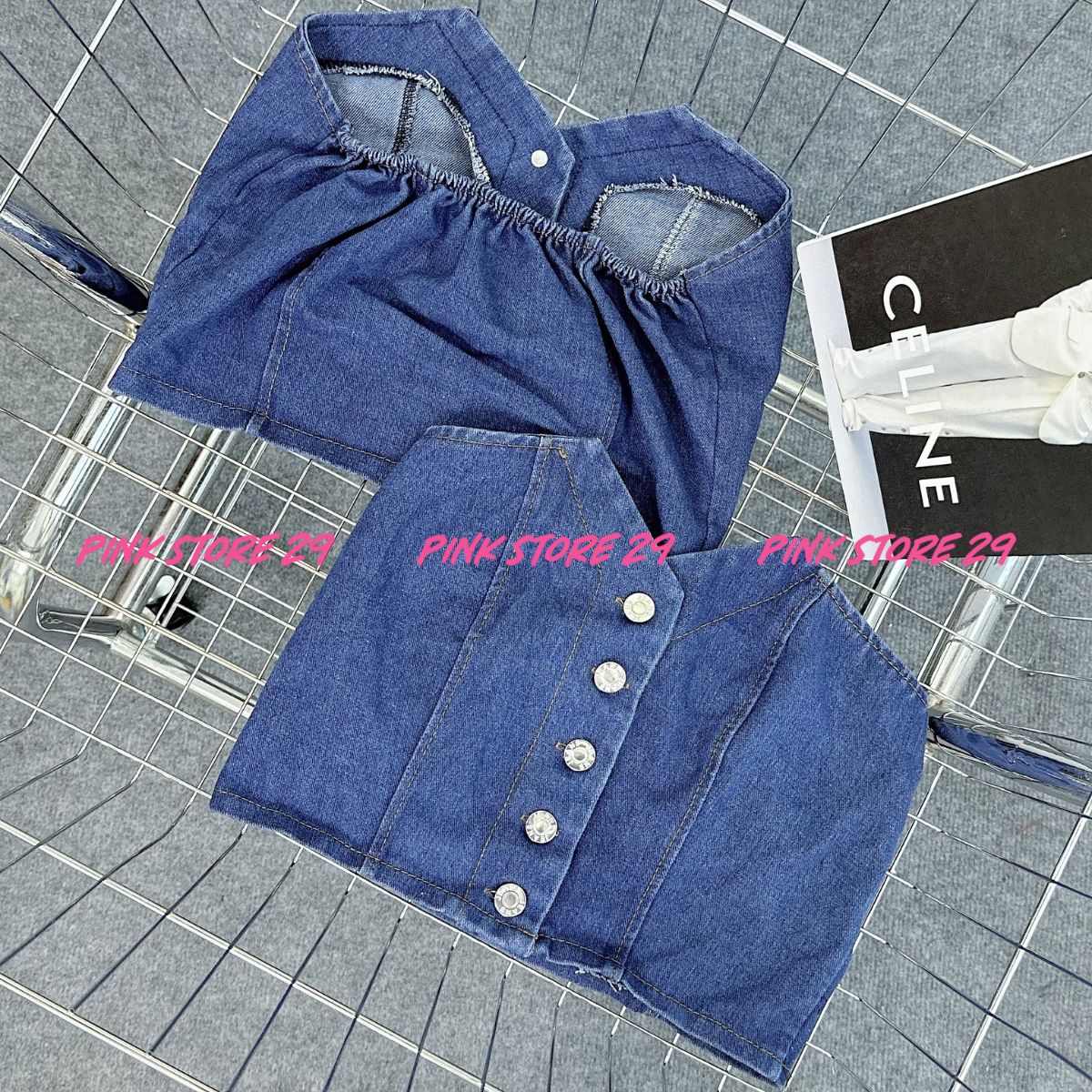 Áo ống jean kiểu cúc cài PINKSTORE29 phong cách quyến rũ A5594