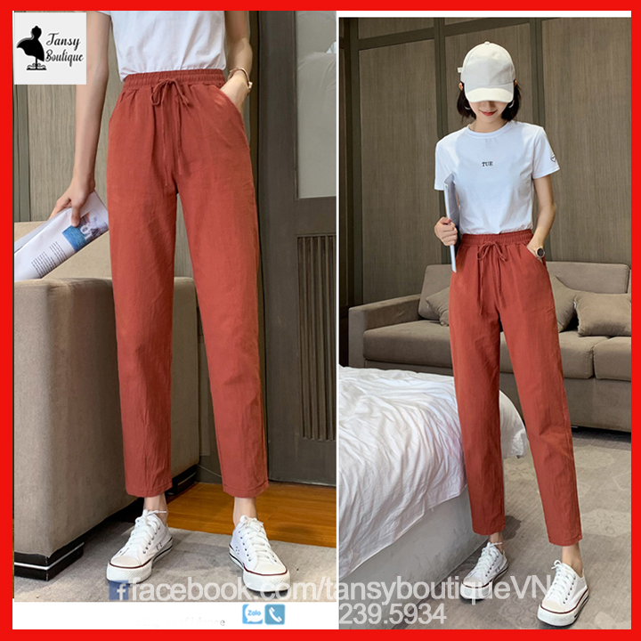 Quần baggy nữ chất vải đũi phong cách Hàn Quốc
