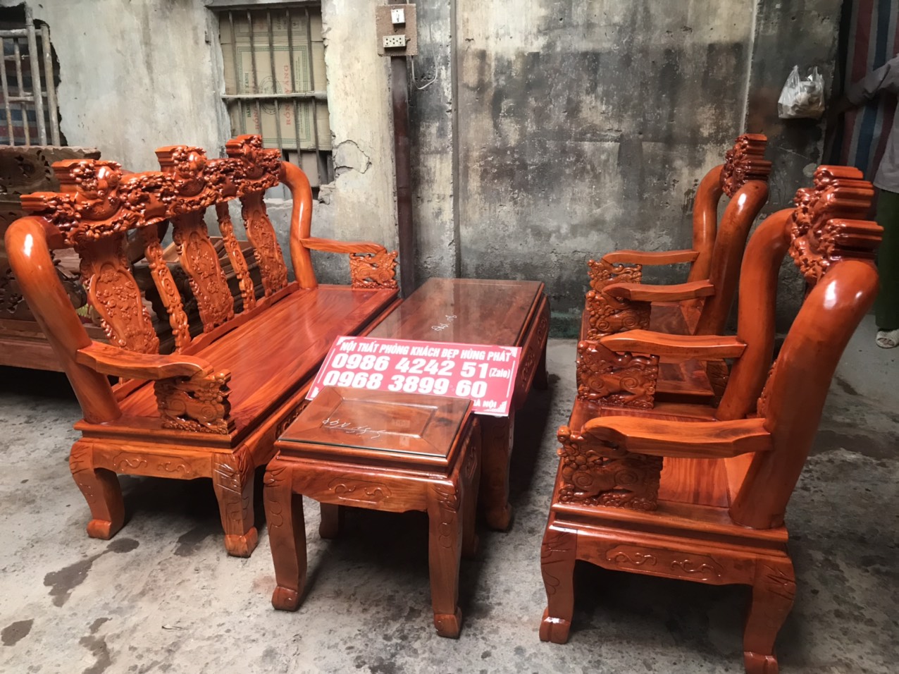 Bộ bàn ghế Nghê 3 Đầu gỗ xà cừ