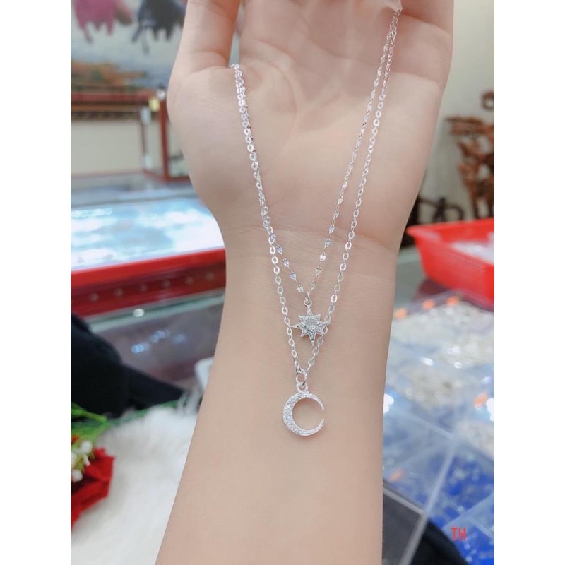 Dây chuyền đôi trăng sao nữ tính chuẩn bạc ta (ảnh thật )